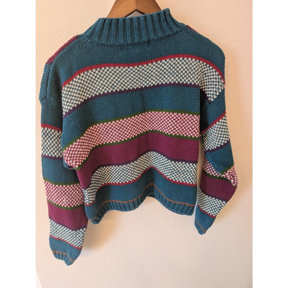 Vintage 80s Casual Corner Floral Colorblock Chunky Retro Sweater Sz M - Picture 3 of 6